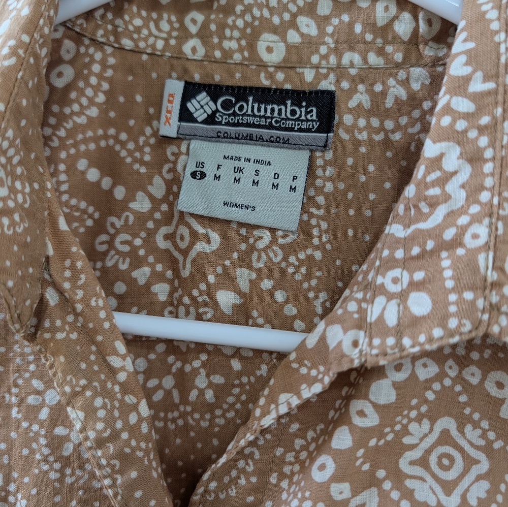 Columbia XCO Pearl Snap Blouse Small‎ Brown Floral 100% Cotton - Picture 4 of 5